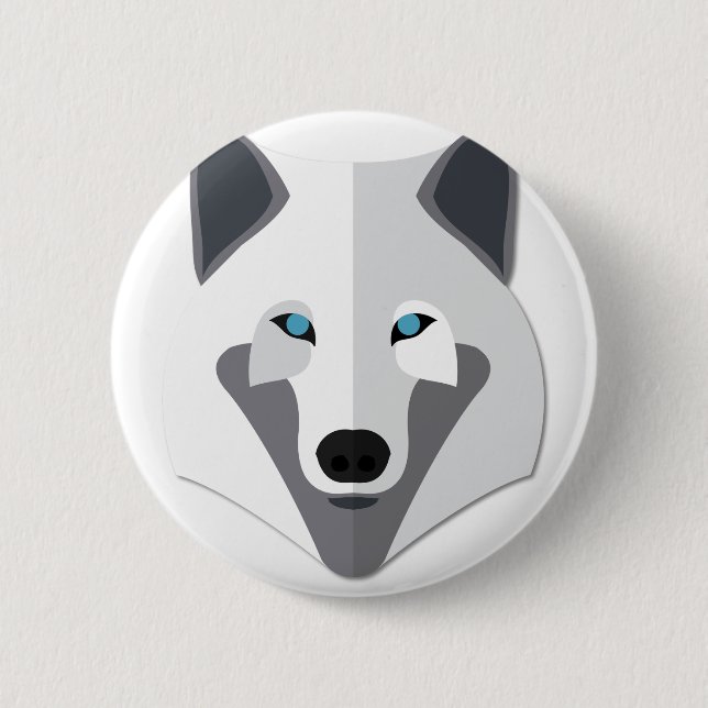 Cartoon-weißer Wolf-Kopf Button (Vorderseite)