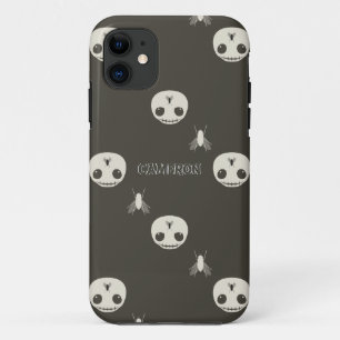 Cartoon Weißschädel auf braunem Texteffekt iPhone 11 Hülle