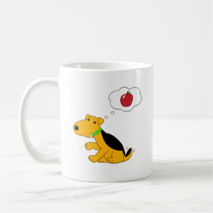 Cartoon-Welpen-Hund, der an einen Apple denkt Kaffeetasse