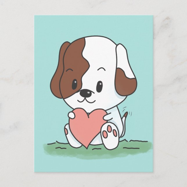 Cartoon Welpen Hund mit Herz Postkarte (Vorderseite)