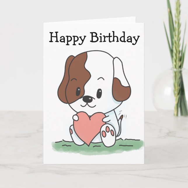 Cartoon Welpen Hund mit Herzgeburt Karte (Vorderseite)