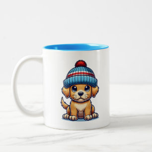 Cartoon Welppy Wear Beanie Hat Zweifarbige Tasse
