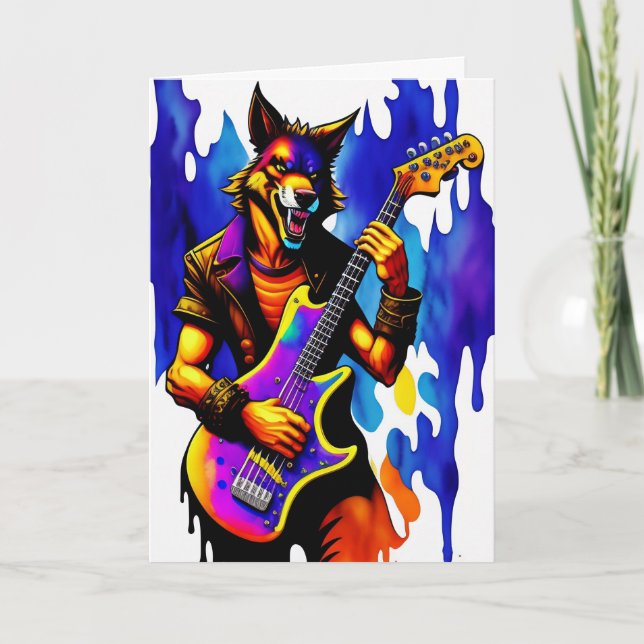Cartoon Werewolf Musician Halloween Karte (Vorderseite)