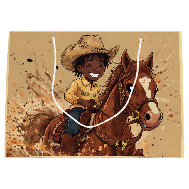 Cartoon Western Ride Tall Cowboy Große Geschenktüte (Vorderseite)