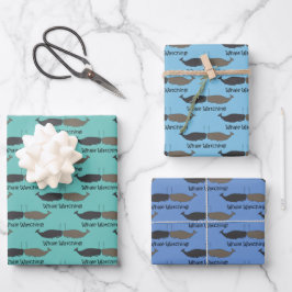 Cartoon Whale Blues im Ozean Geschenkpapier Set
