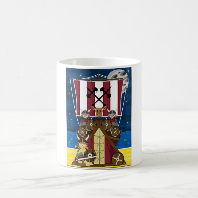 Cartoon-Wikinger Krieger und Longship Kaffeetasse (Mittel)