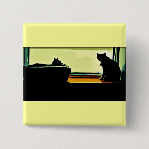 Cartoon Window Kätzchen Button