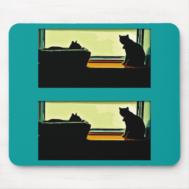 Cartoon Window Kätzchen Mousepad (Vorne)