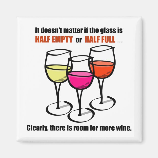 Cartoon Wine Glasses Glass Halb leere Spaß Wein Magnet (Vorne)