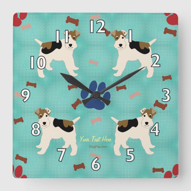 Cartoon Wire Fox Terrier Quadratische Wanduhr (Vorderseite)