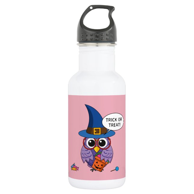 Cartoon Wizard Owl - Trick oder Treten Edelstahlflasche (Vorderseite)