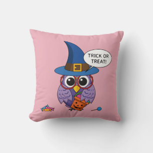 Cartoon Wizard Owl - Trick oder Treten Kissen