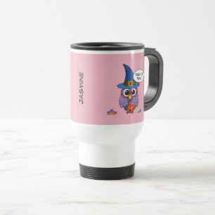 Cartoon Wizard Owl - Trick oder Treten Name hinz Reisebecher