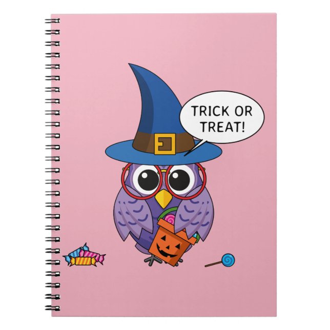 Cartoon Wizard Owl - Trick oder Treten Notizblock (Vorderseite)