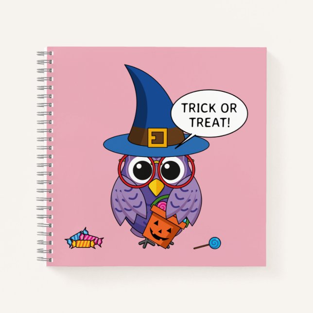 Cartoon Wizard Owl - Trick oder Treten Notizbuch (Vorderseite)