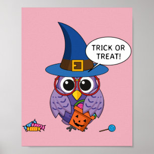 Cartoon Wizard Owl - Trick oder Treten Poster