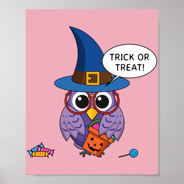 Cartoon Wizard Owl - Trick oder Treten Poster (Vorne)