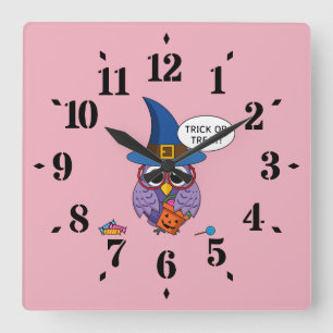 Cartoon Wizard Owl - Trick oder Treten Quadratische Wanduhr
