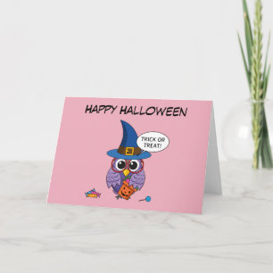 Cartoon Wizard Owl - Trick oder Treten Text hinz Karte