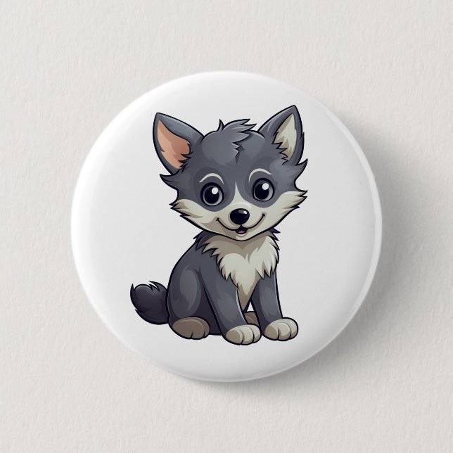 Cartoon Wolf-Abbildung Button (Vorderseite)