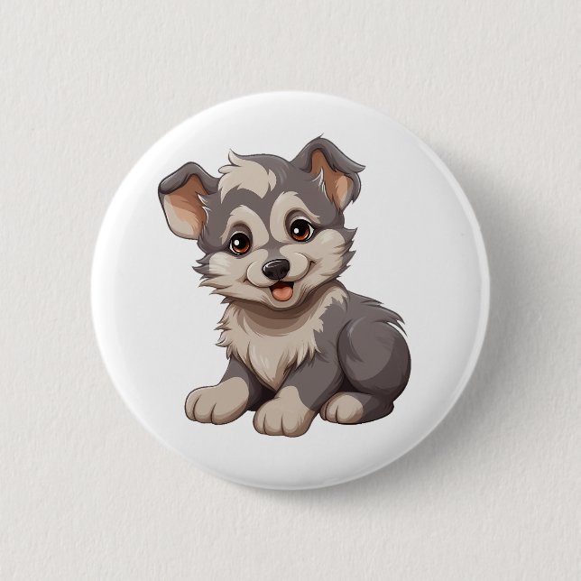 Cartoon Wolf-Abbildung Button (Vorderseite)