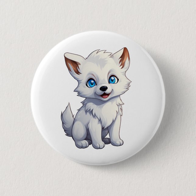 Cartoon Wolf-Abbildung Button (Vorderseite)