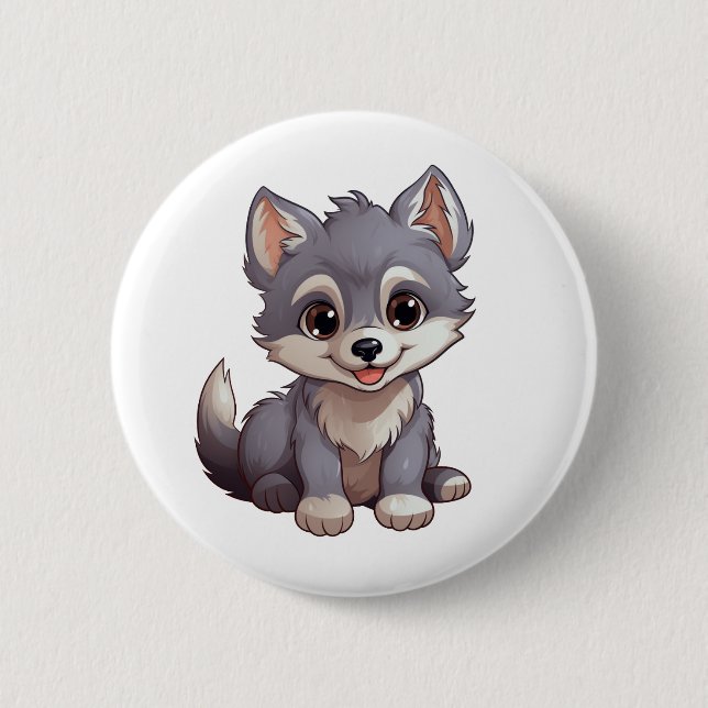 Cartoon Wolf-Abbildung Button (Vorderseite)