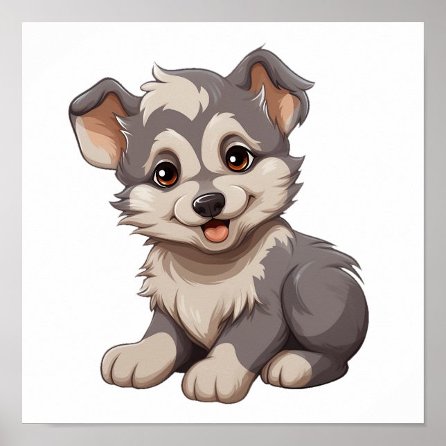 Cartoon Wolf-Abbildung Poster (Vorne)