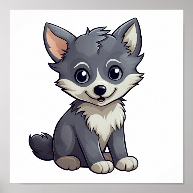 Cartoon Wolf-Abbildung Poster (Vorne)