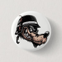 Cartoon Wolf mit Dynamit auf seinem deutschen Helm