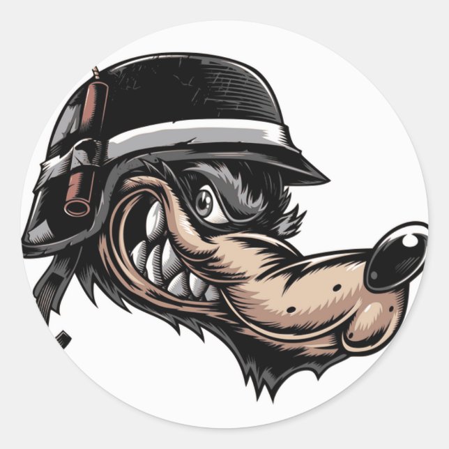 Cartoon Wolf Runder Aufkleber (Vorderseite)