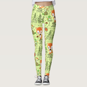 Cartoon Woodland Animals Muster Leggings