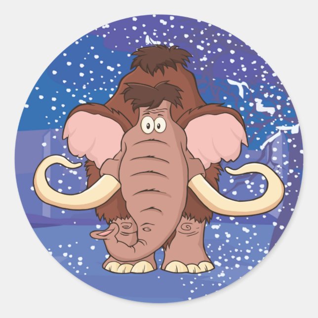 Cartoon Wooly Mammoth Runder Aufkleber (Vorderseite)
