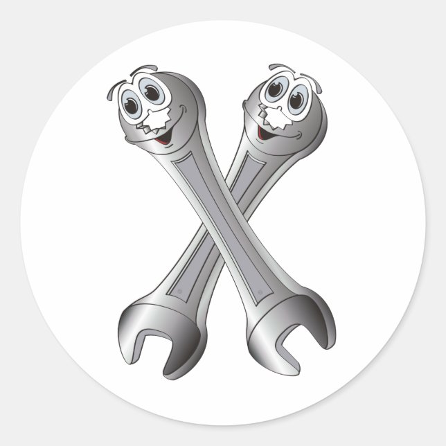 Cartoon Wrenches Runder Aufkleber (Vorderseite)
