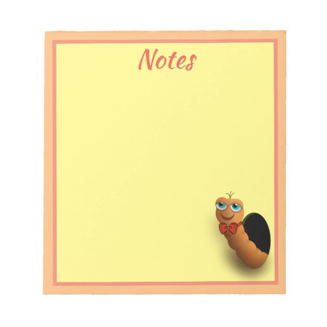 Cartoon Wurm Personalisiert Notizblock (Vorderseite)