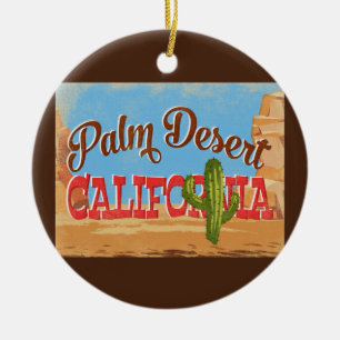 Cartoon-Wüsten-Retro Reise Palm Desert Kalifornien Keramik Ornament