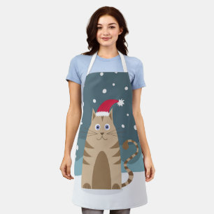 Cartoon xmas cat mit Weihnachtsmannmütze Schürze