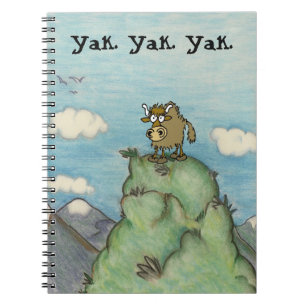 Cartoon Yak zeichnend auf Berggipfel yak.yak.yak. Notizblock