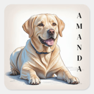 Cartoon Yellow Lying Labrador Retriever Quadratischer Aufkleber