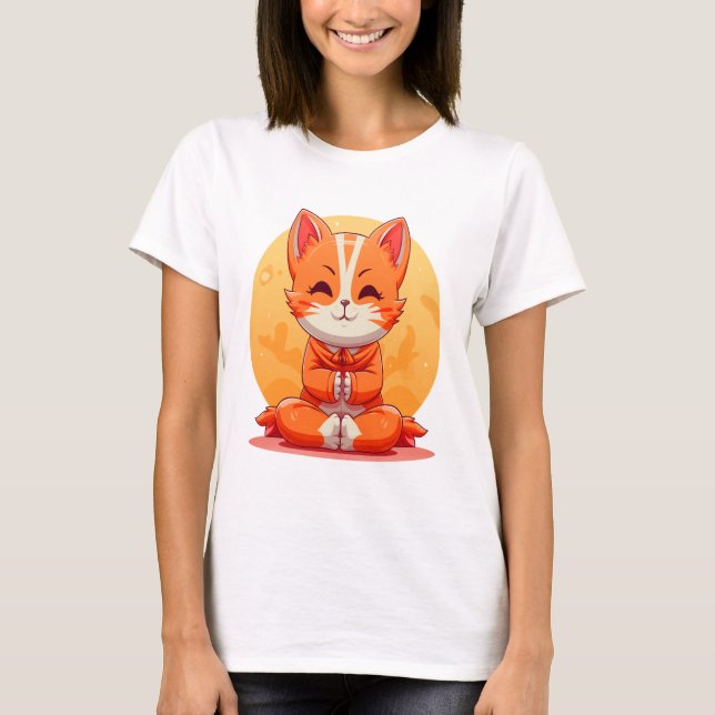 Cartoon Yoga Cat T-Shirt (Vorderseite)
