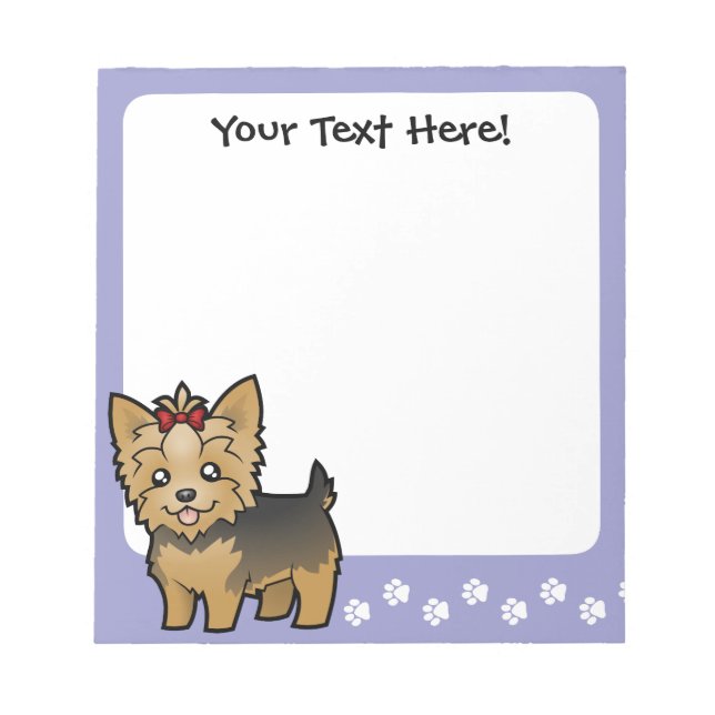 Cartoon Yorkshire Terrier (kurze Haare mit Bogen) Notizblock (Vorderseite)