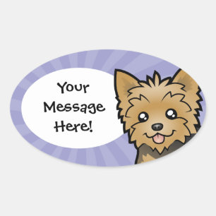 Cartoon-Yorkshire-Terrier (kurzes Haar kein Bogen) Ovaler Aufkleber
