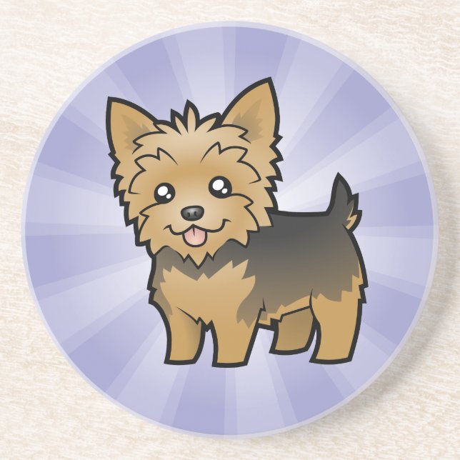 Cartoon-Yorkshire-Terrier (kurzes Haar kein Bogen) Sandstein Untersetzer (Vorne)