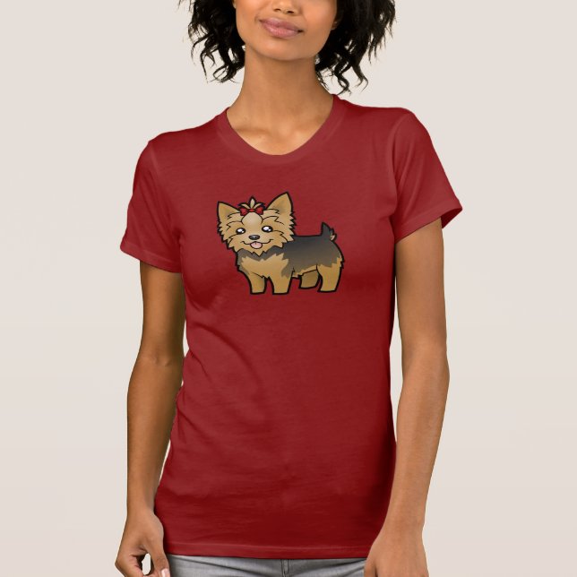 Cartoon-Yorkshire-Terrier (kurzes Haar mit Bogen) T-Shirt (Vorderseite)