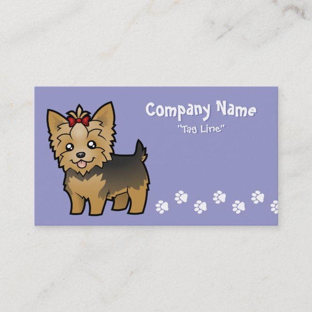Cartoon-Yorkshire-Terrier (kurzes Haar mit Bogen) Visitenkarte (Vorderseite)