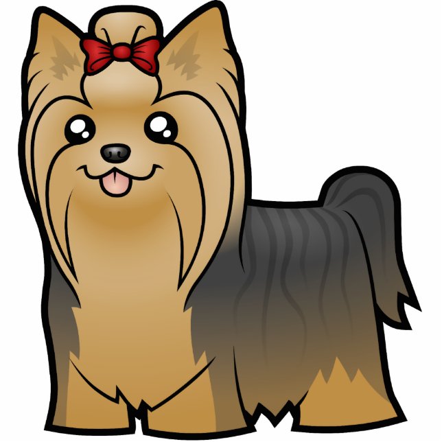 Cartoon Yorkshire Terrier (langes Haar mit Bogen) Fotoskulptur Magnet (Vorne)