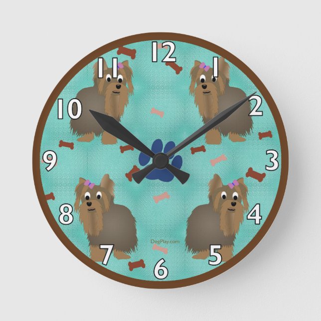 Cartoon Yorkshire Terrier Runde Wanduhr (Vorderseite)