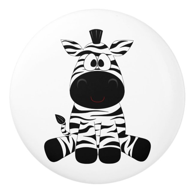 Cartoon Zebra, der auf Schwarz und Weiß Gezeichnet Keramikknauf (Vorderseite)