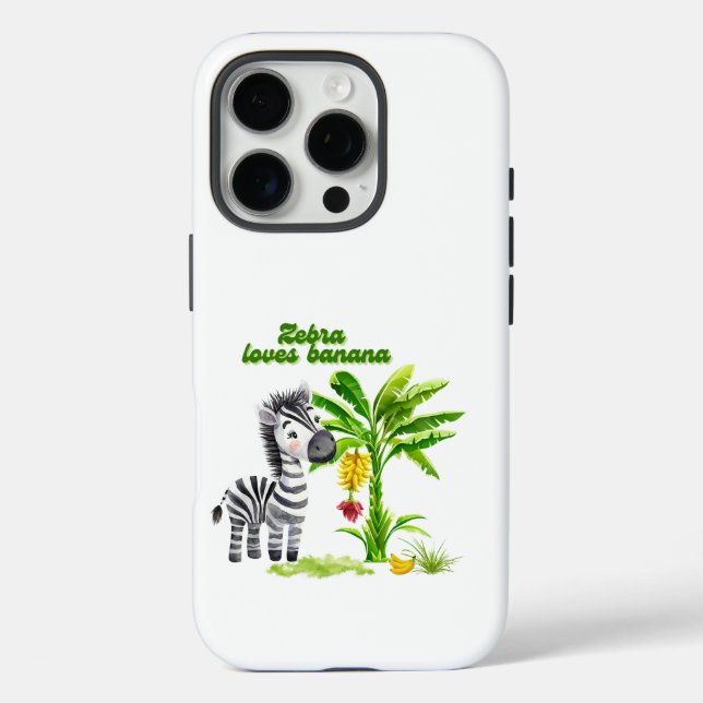 Cartoon Zebra stehend neben einem Bananenbaum iPhone 16 Pro Hülle (Rückseite)