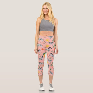 Cartoon Zebras Funny Seamless Muster Capri Leggings